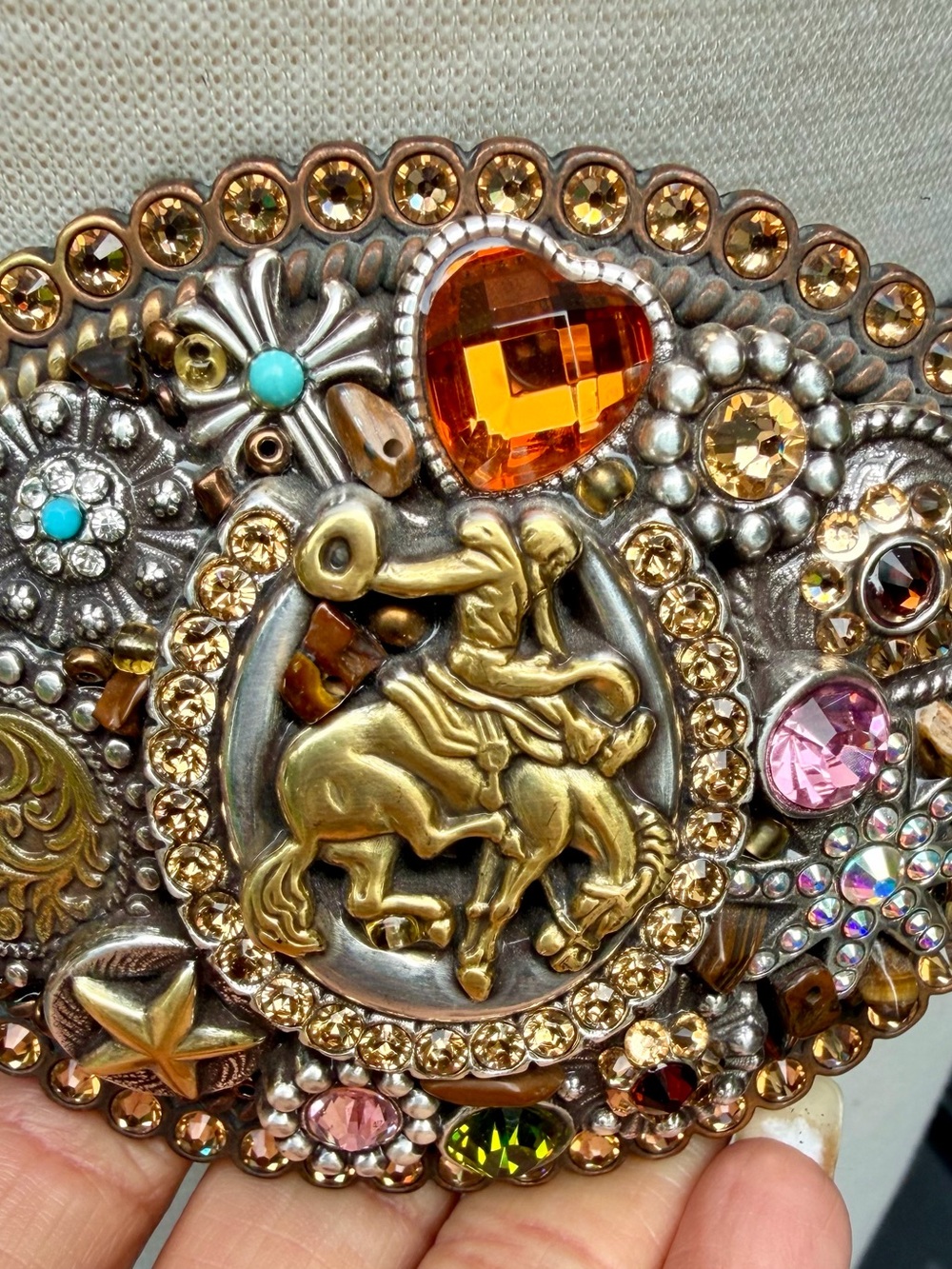 Bob Berg Hand-Tooled Ladies Western  Belt w/Rhinestone Belt Buckle - Picture 7 of 7